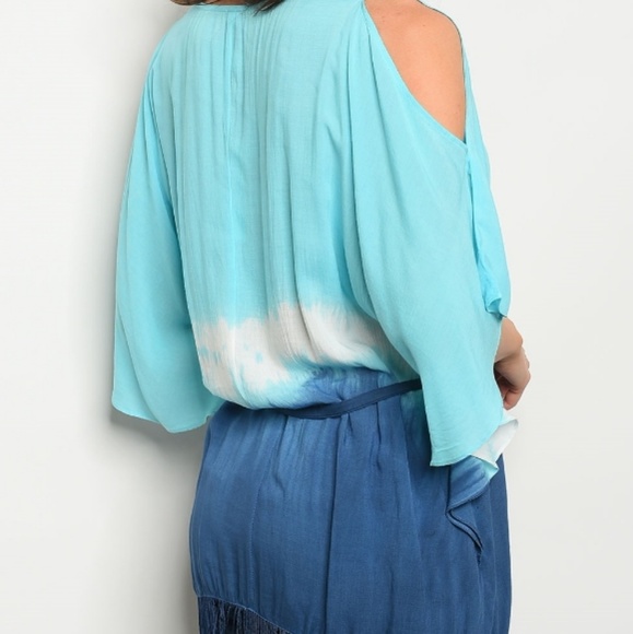 Last 💙 Blue Tie Dye Cold Shoulder Top - Picture 6 of 8